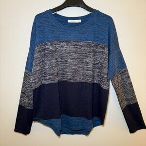 Rag & Bone cotton knit blue & gray colorblock long sleeve, Size S
